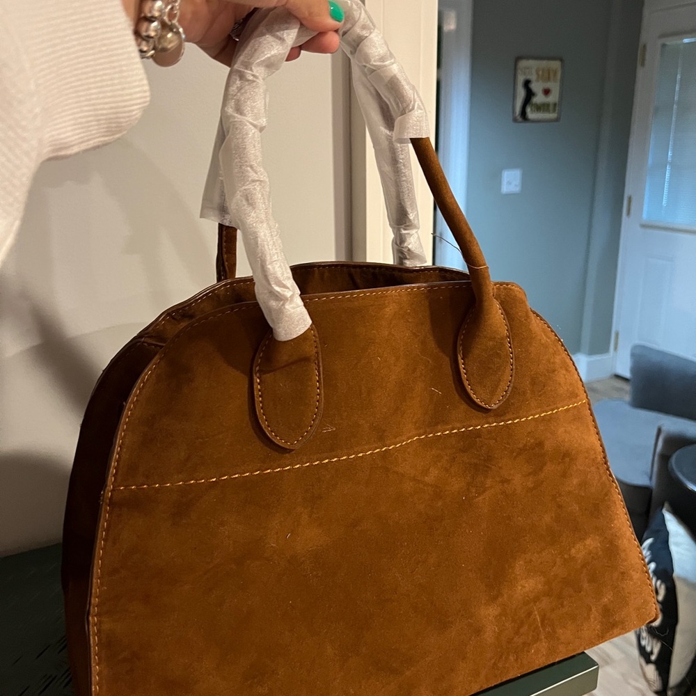 Elegant Brown Faux Suede Handbag